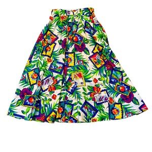 Vintage Joan Walters Skirt Tropical Floral Print Postcards Camp Midi Size Medium